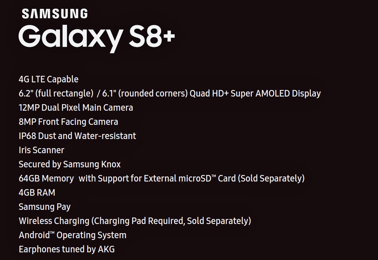 Galaxy S8+ Specs