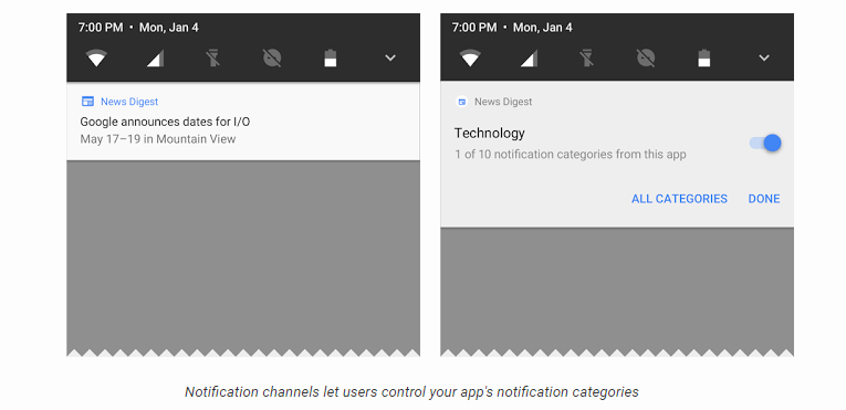 Notification panel - Android o