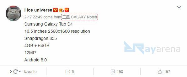 Samsung Galaxy Tab S4 leak