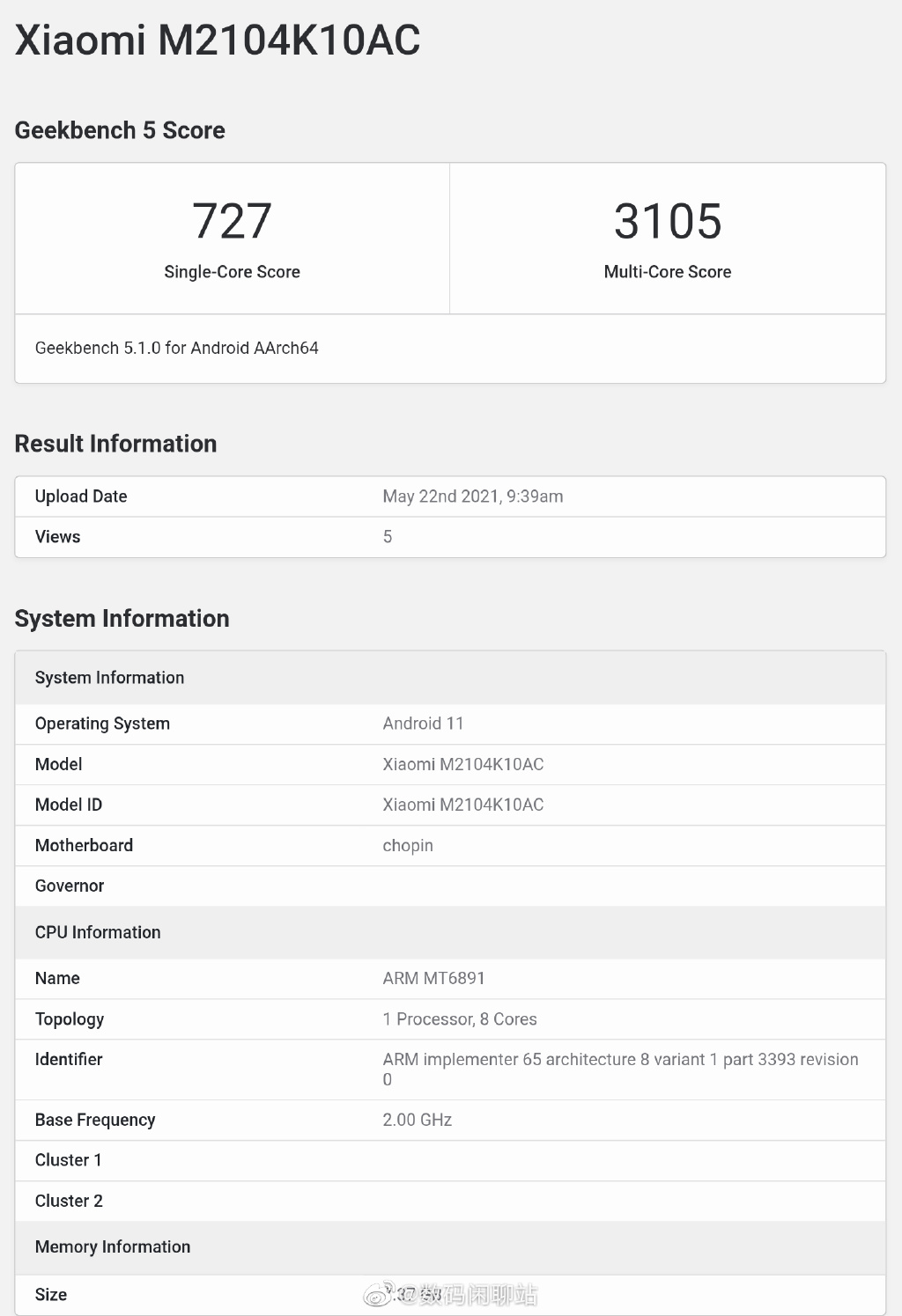 Redmi K40 Luxury Light Edition geekbench