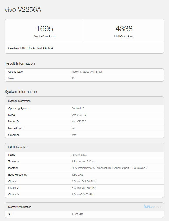 Vivo V Flip Geekbench