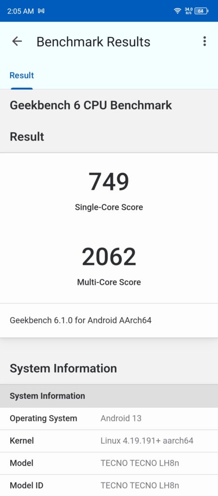 Tecno Pova 5 Pro Geekbench Score